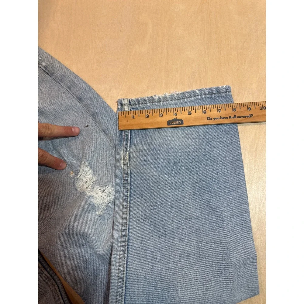 Levis 505 Regular Fit Jeans Mens 33x34 Light Wash Distressed Straight Leg 00505